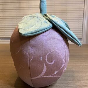 Pink & green decorative fabric strawberry decor pillow. Handmade.